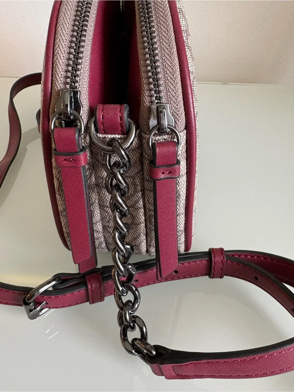 Calvin Klein Cream Monogram Crossbody with Red Trim - Picture 6 of 11